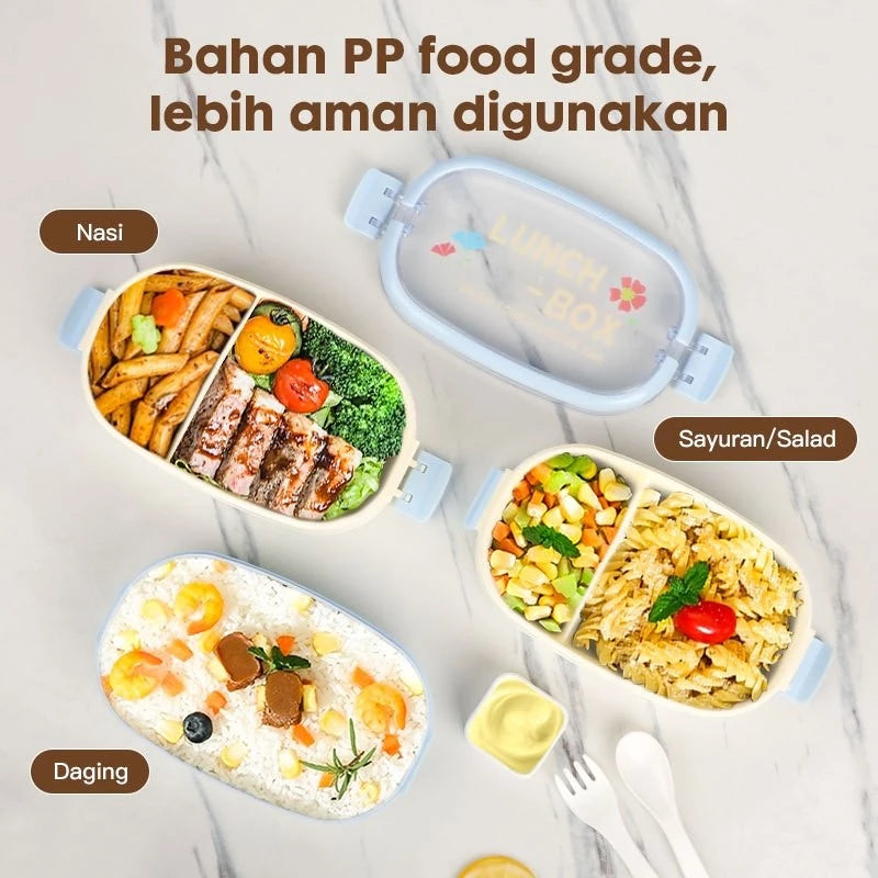 Kotak Makan 2 Tingkat 1600ml Sauce Cup Lunch Box Set Double Layer Rantang Susun BPA Free