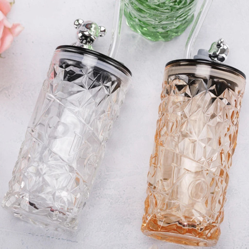 500ml Glass Tumbler | Aesthetic Glass Tumbler Coffee Mug Bottle | Glass Tumbler with Bear Lid