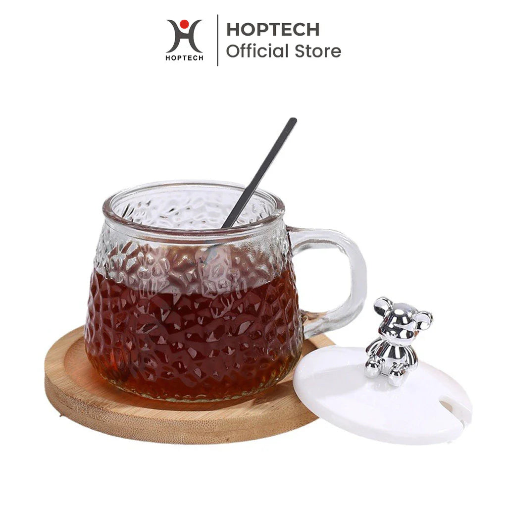Hoptech - Gelas Kaca Aesthetic 450ml/Mug Elegan Kopi & Teh + Sedotan Motif Animal 350ml Gelas Lucu