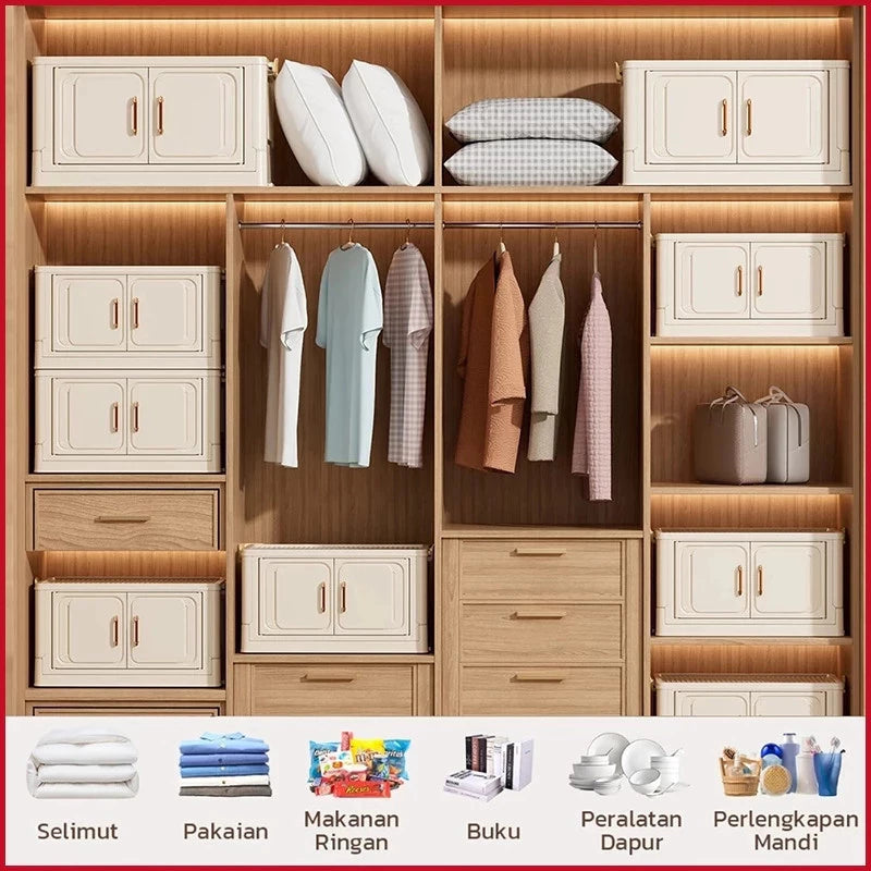 Lemari Plastik Lipat 2-5 Susun Rak Pakaian Penyimpanan Serbaguna Wardrobe Storage