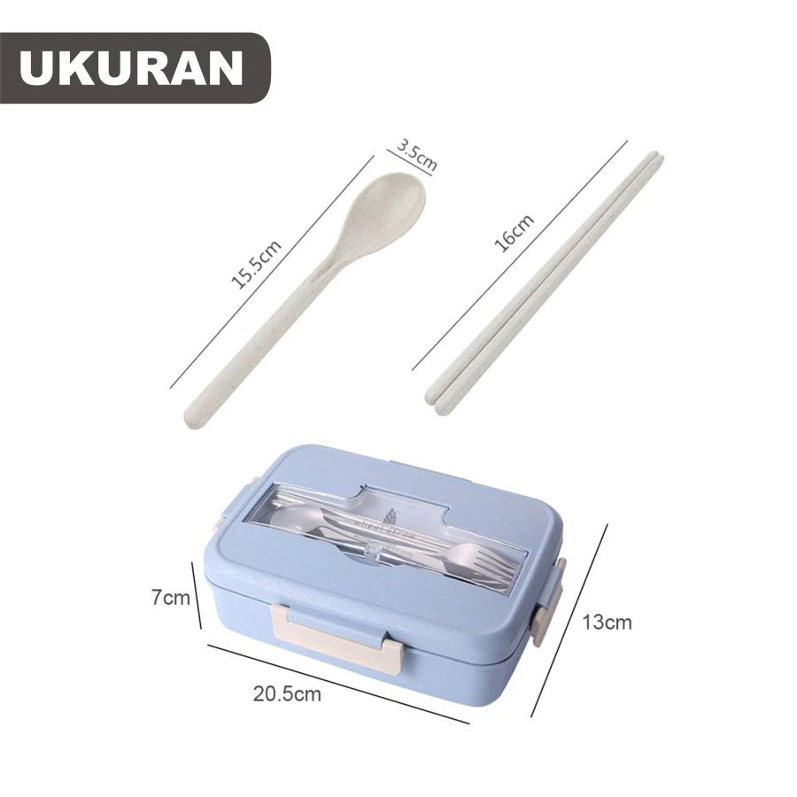 Hoptech - Lunch Box Jerami Gandum 1000ml 4-in-1 Kotak Bekal Makan + Sendok Praktis