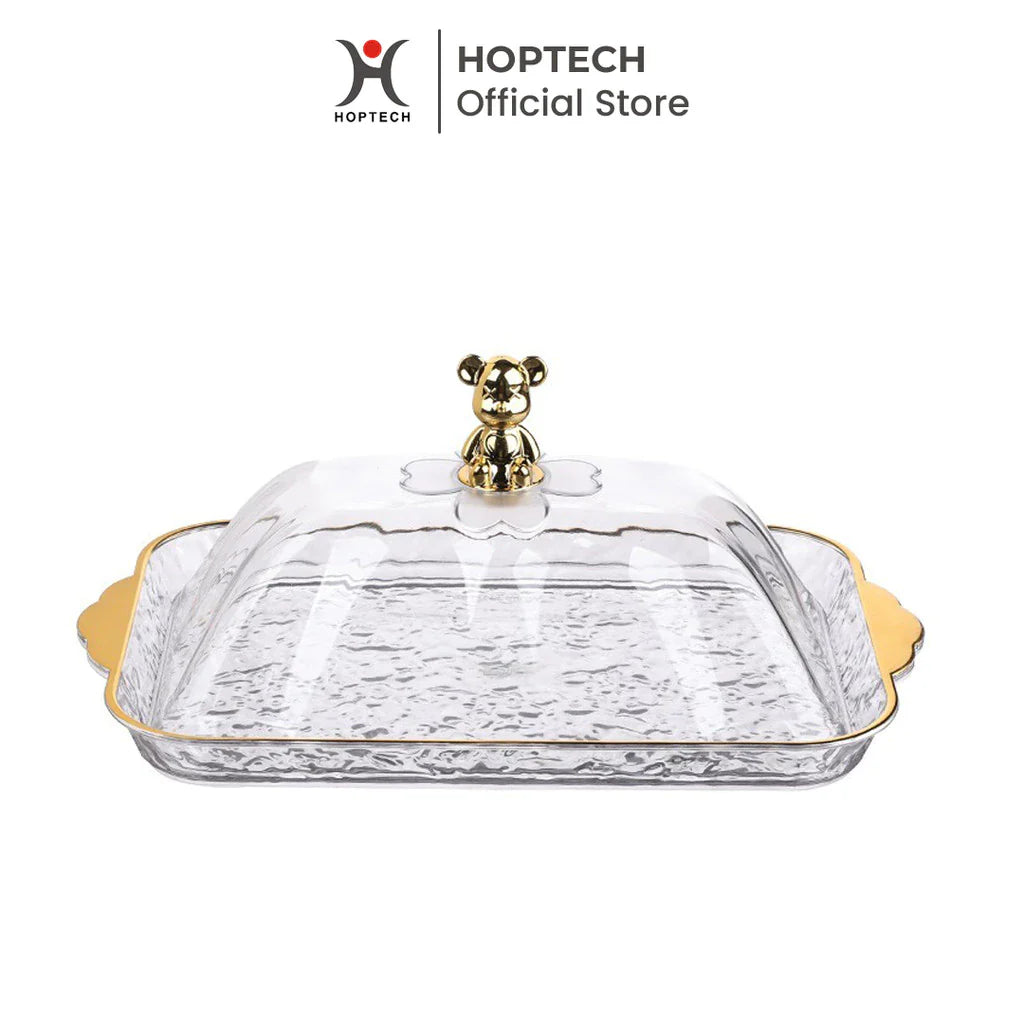Hoptech - Dekorasi Nampan Tray Mewah/Nampan Dengan Pegangan Handle Gold/Snack Fruit Tray