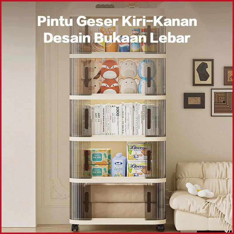 Lemari Plastik Lipat 2-5 Susun Sliding Door Penyimpanan Pakaian Serbaguna Wardrobe Storage