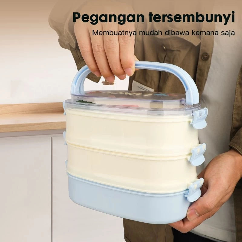 Kotak Makan 2 Tingkat 1600ml Sauce Cup Lunch Box Set Double Layer Rantang Susun BPA Free