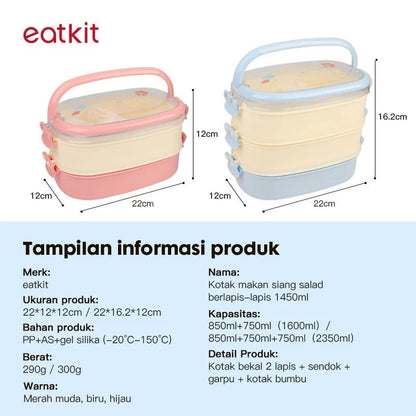 Kotak Makan 2 Tingkat 1600ml Sauce Cup Lunch Box Set Double Layer Rantang Susun BPA Free