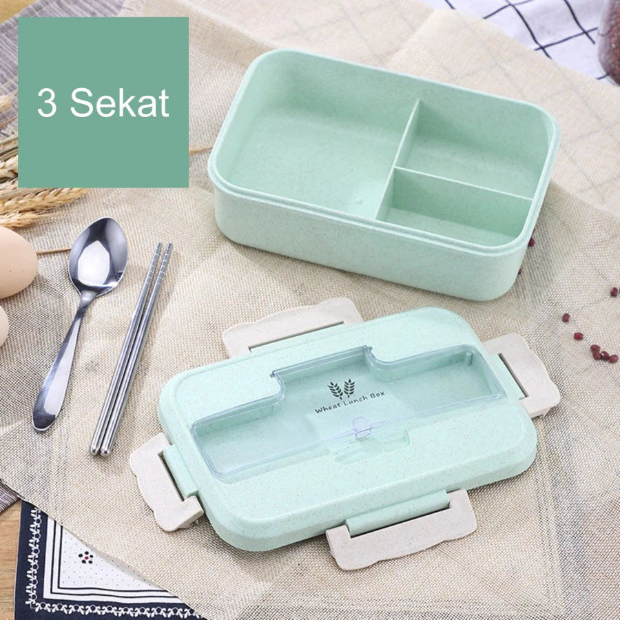 Hoptech - Lunch Box Jerami Gandum 1000ml 4-in-1 Kotak Bekal Makan + Sendok Praktis