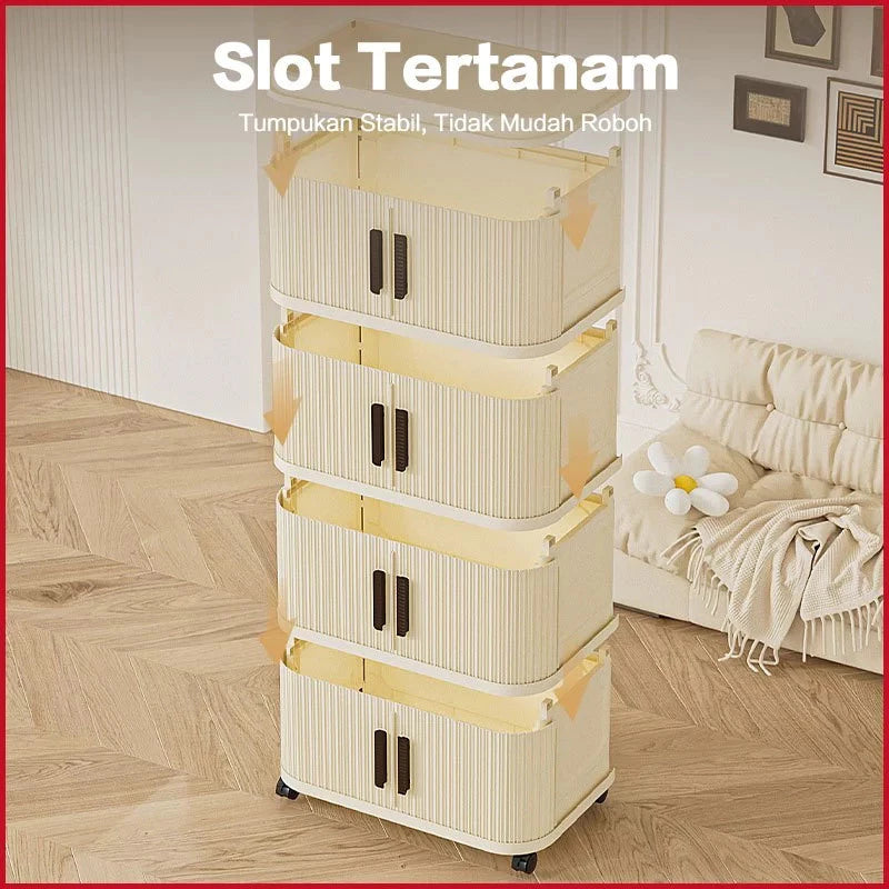 2-5 Layers Folding Plastic Wardrobe with Sliding Door Multipurpose Clothes Storage Wardrobe Storage