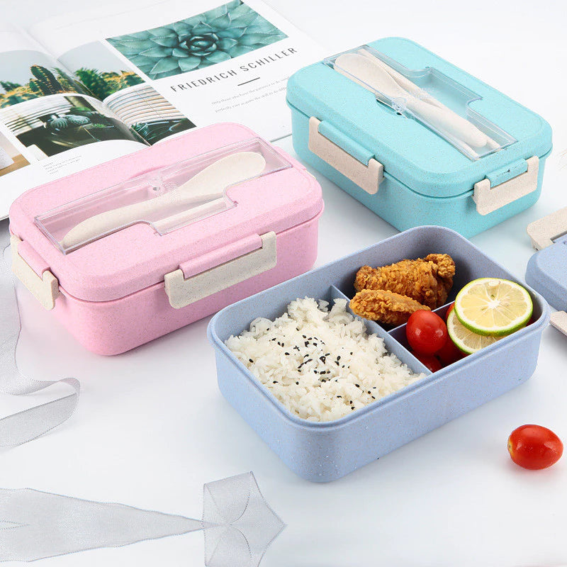 Hoptech - Lunch Box Jerami Gandum 1000ml 4-in-1 Kotak Bekal Makan + Sendok Praktis
