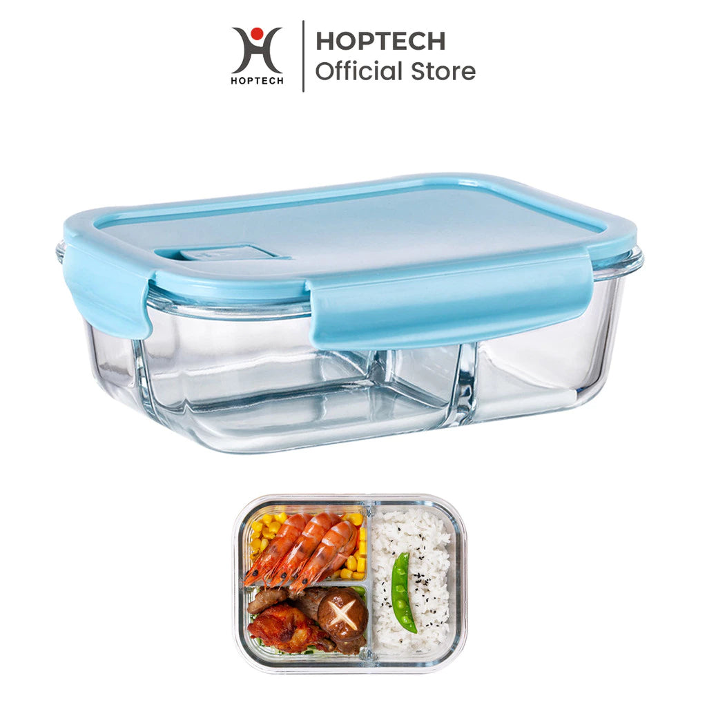 HOPTECH - THICK GLASS LUNCH BOX | HEAT-RESISTANT GLASS LUNCH BOX WITH LID | BPA FREE AND FOOD GRADE