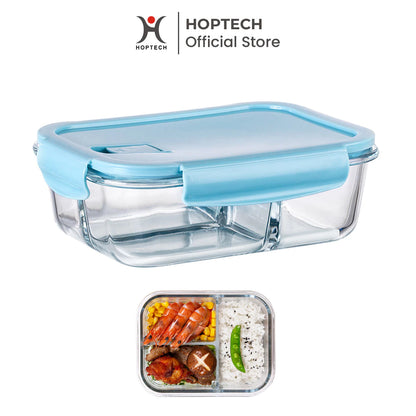 HOPTECH - THICK GLASS LUNCH BOX | HEAT-RESISTANT GLASS LUNCH BOX WITH LID | BPA FREE AND FOOD GRADE