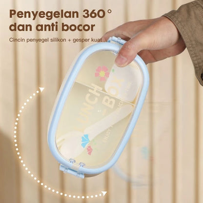 Kotak Makan 2 Tingkat 1600ml Sauce Cup Lunch Box Set Double Layer Rantang Susun BPA Free
