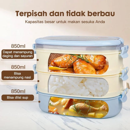 Kotak Makan 2 Tingkat 1600ml Sauce Cup Lunch Box Set Double Layer Rantang Susun BPA Free