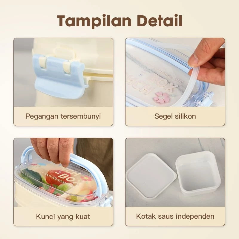 Kotak Makan 2 Tingkat 1600ml Sauce Cup Lunch Box Set Double Layer Rantang Susun BPA Free
