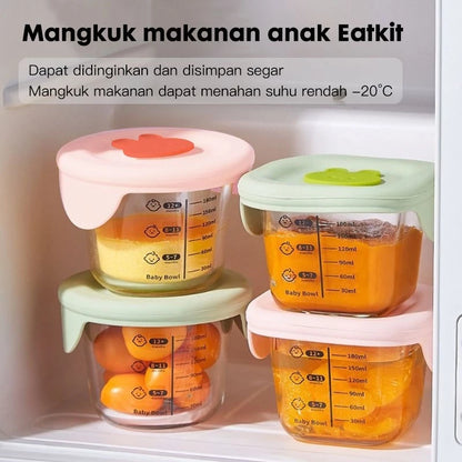 Baby Food Container Glass 400ml 3in1 Glass MPASI Container Round Box Food Grade