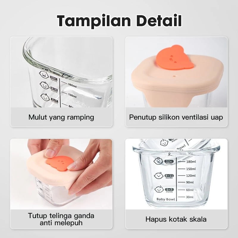 Baby Food Container Glass 400ml 3in1 Glass MPASI Container Round Box Food Grade