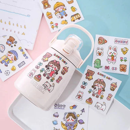 HOPTECH - 3D Cute Cartoon Stickers, Embossed Stickers, Embossed Stickers, Aesthetic Character Drink Bottle Stickers, Accessories