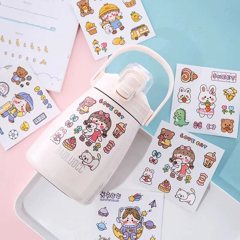 HOPTECH - 3D Cute Cartoon Stickers, Embossed Stickers, Embossed Stickers, Aesthetic Character Drink Bottle Stickers, Accessories