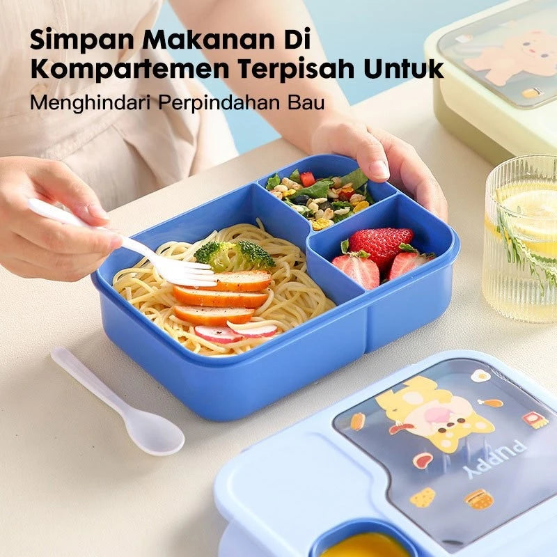 HOPTECH - 1450ml Kids Lunch Box | Microwaveable Lunch Box with 3-Section Sauce Container | BPA Free