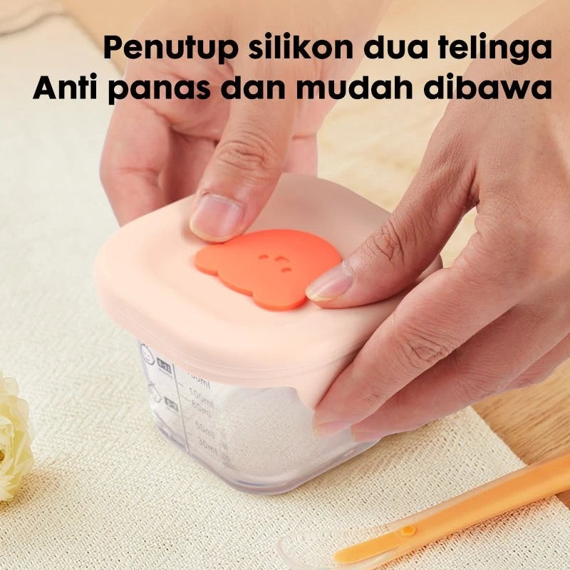 Baby Food Container Glass 400ml 3in1 Glass MPASI Container Round Box Food Grade