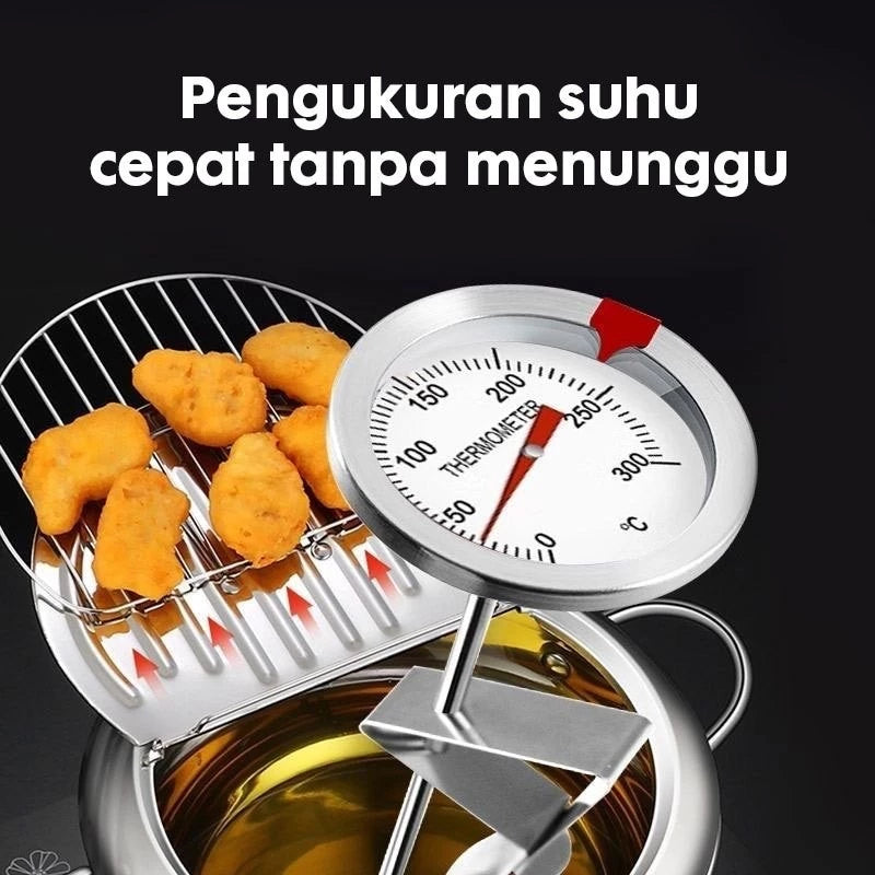 HOPTECH - Termometer Penggorengan Stainless Steel 0-300°C – Termometer Minyak Goreng, Masak, dan BBQ