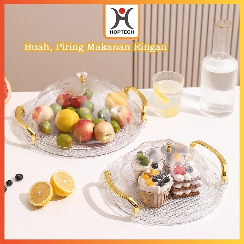 Hoptech -1 Set Tudung Saji Transparan Tempat Kue Bolu/Wadah Piring Penutup Makanan & Buah Praktis