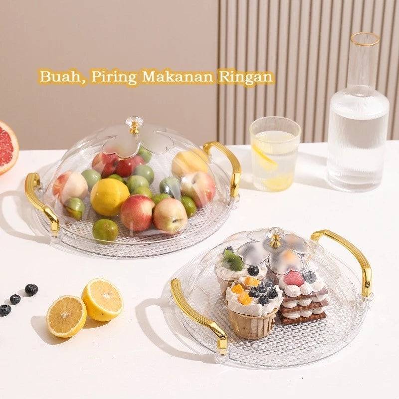 Hoptech -1 Set Tudung Saji Transparan Tempat Kue Bolu/Wadah Piring Penutup Makanan & Buah Praktis