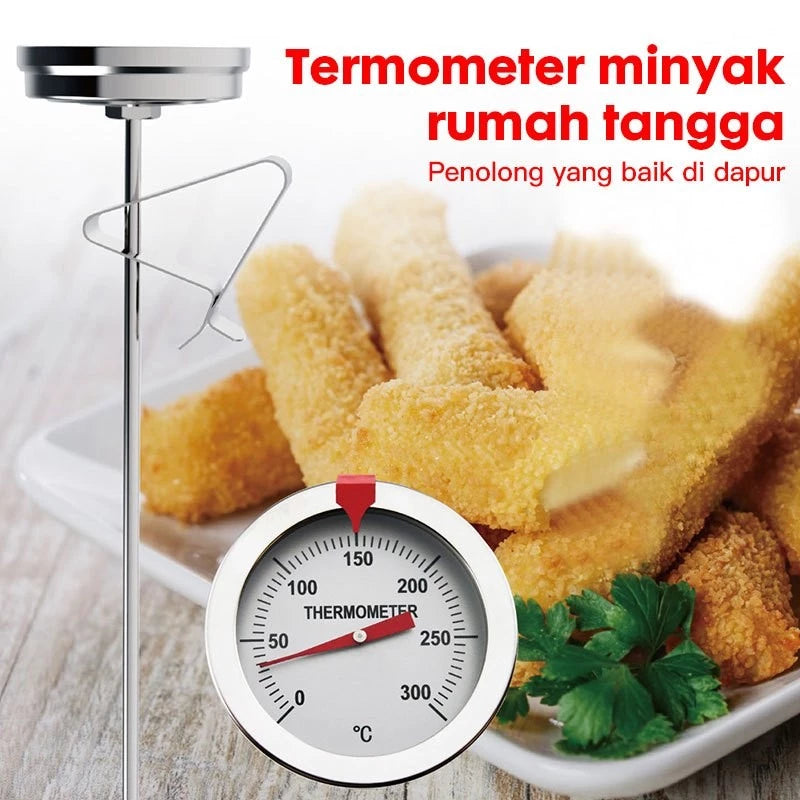 HOPTECH - Termometer Penggorengan Stainless Steel 0-300°C – Termometer Minyak Goreng, Masak, dan BBQ
