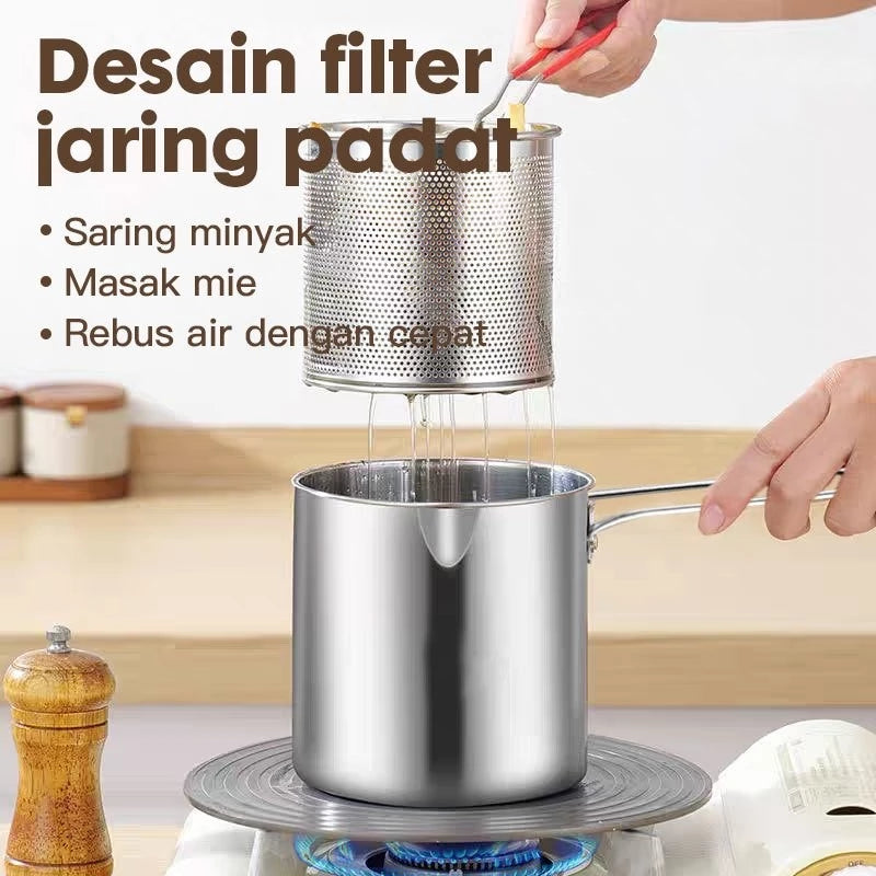 HOPTECH - Deep Fryer 13cm 5in1 Stainless Steel Multi Set Panci Penggorengan Rebus Saringan Capitan Klip