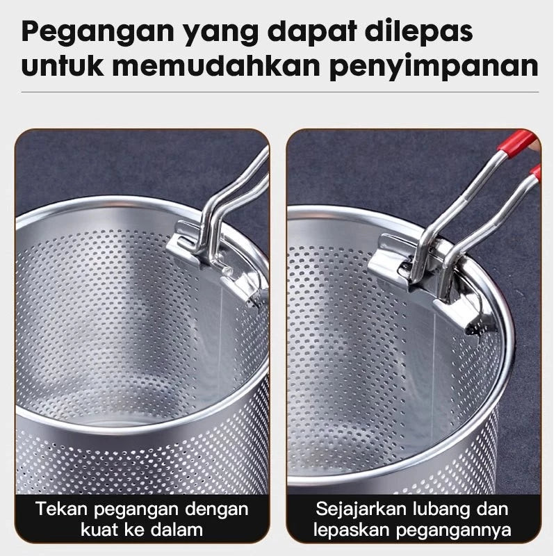 HOPTECH - Deep Fryer 13cm 5in1 Stainless Steel Multi Set Panci Penggorengan Rebus Saringan Capitan Klip